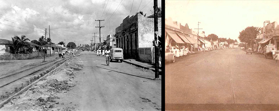 Na primeira foto, o início das obras de pavimentação da Avenida Norte. Na segunda, a avenida já pavimentada. (Acervo do Museu da Cidade do Recife.)